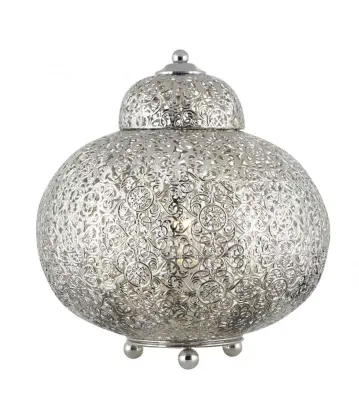 Fretwork Moroccan Style Table Lamp Shiny Nickel