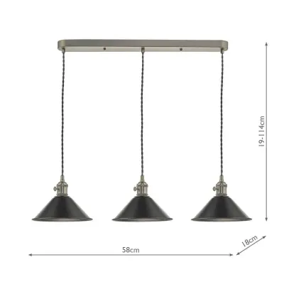Hadano 3 Light Suspension in Antique Chrome With Antique Pewter Shades