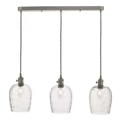 Hadano 3 Light Suspension in Antique Chrome With Dimpled Glass Shades
