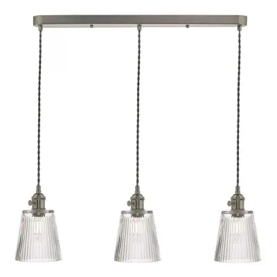 Hadano 3 Light Suspension in Antique Chrome With Ribbed Glass Shades