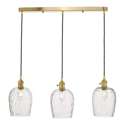 Hadano 3 Light Suspension in Natural Brass With Dimpled Glass Shades