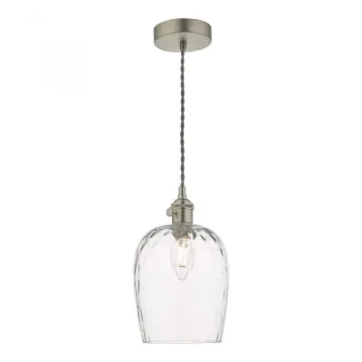 Hadano  Pendant in Antique Chrome With Dimpled Glass Shade