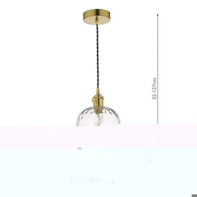 Hadano Pendant in Natural Brass With Dimpled Glass Shade