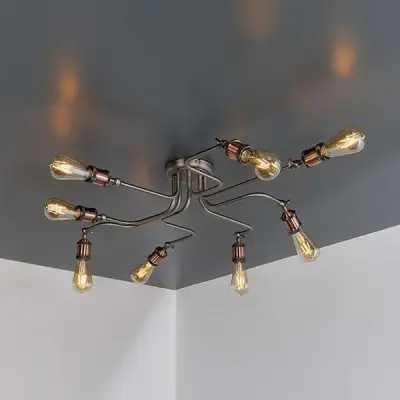 Hal 8 Light Semi Flush Fitting in Aged Pewter & Copper