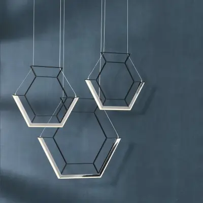Hexagon 3 Light Pendant Black LED