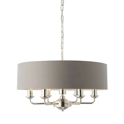 Highclere 6 Light Drum Pendant in Bright Nickel C/W Charcoal Shade