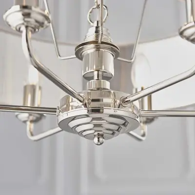 Highclere 6 Light Drum Pendant in Bright Nickel C/W Silver Shade