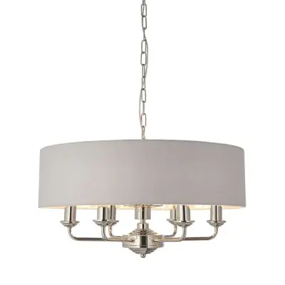 Highclere 6 Light Drum Pendant in Bright Nickel C/W Silver Shade