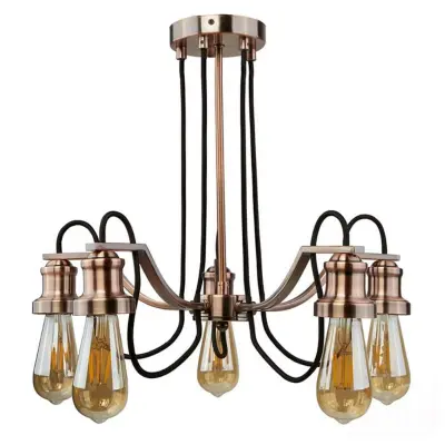Industrial Style Ceiling 5 Light with Fabric Cable in Antique Copper