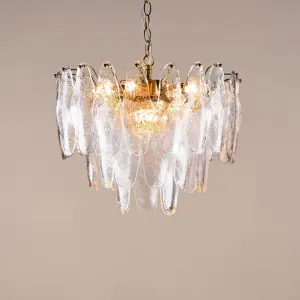 Kimmia 6 Light Natural Brass and Textured Glass Pendant