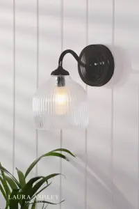 Charissa Matt Black & Ribbed Glass Wall Light