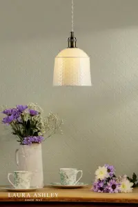 Porcelain Round Cream & Brass Single Pendant