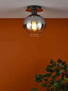 Lycia Matt Black Semi Flush Fitting with Smoked Ombre Glass