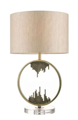 Manhatten Antique Brass and Crystal Table Lamp c/w Shade