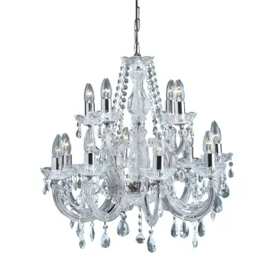 Marie Therese Chrome 12 Light Chandelier With Crystal Drops