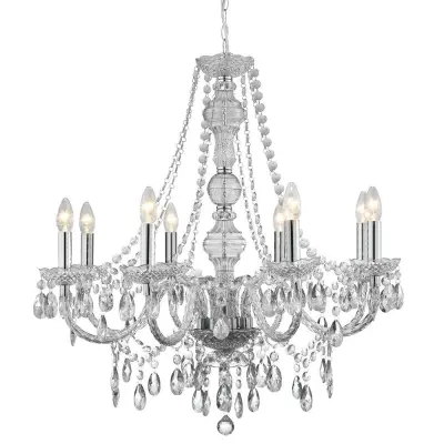 MARIE THERESE CLEAR 8 LIGHT CHANDELIER WITH CRYSTAL DROPS