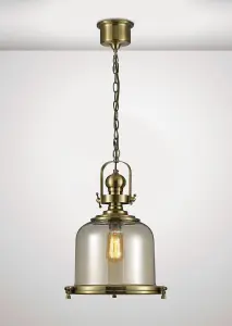 Riley Medium Bell Pendant in Antique Brass & Cognac Glass