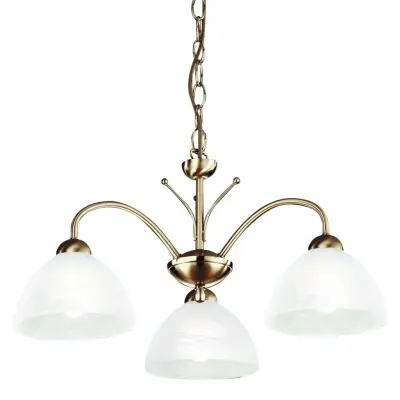 Milanese 3 Light Antique Brass Fitting Complete With Alabaster Glass