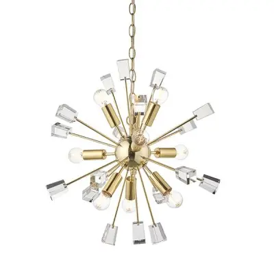 Miro 9 Light Pendant in Satin Brass & Clear Crystal Glass