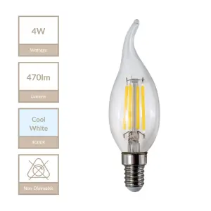 4W E14 Non Dimmable Bent Tip Candle in Cool White
