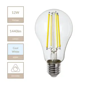 12W GLS Dimmable E27 Bulb in Cool White
