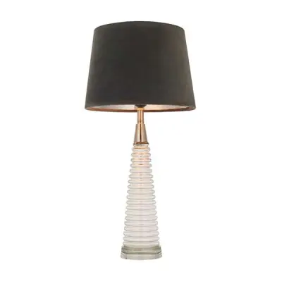 Naia Dark Grey Ribbed Glass Table Lamp C/W Velvet Shade