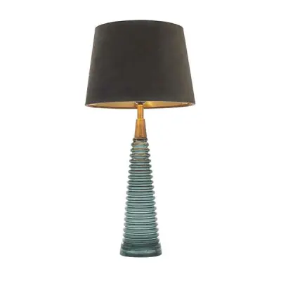 Naia Teal Ribbed Glass Table Lamp C/W Velvet Shade