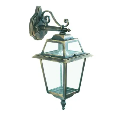 New Orleans Ip44 Black & Gold Wall Uplighter With Clear Glass