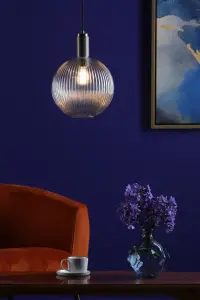 Nikolas Antique Chrome Pendant With Ribbed Glass Shade