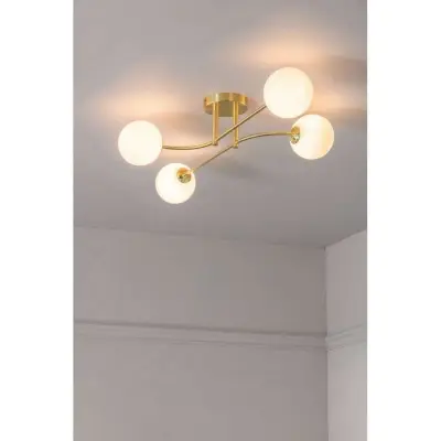 Otto 4 Light Semi Flush in Brushed Brass with Gloss White Glass