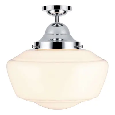 Rydal semi flush pendant chrome with opal glass, IP44 rated