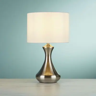 Satin Silver Touch Lamp With White Shade