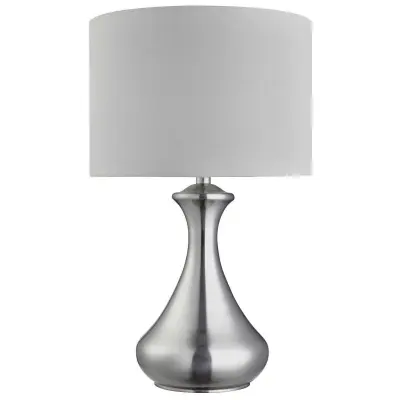 Satin Silver Touch Lamp With White Shade