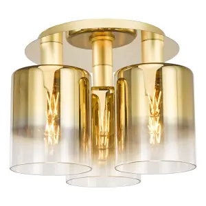 Savannah 3 Light Satin Gold & Ombre Glass Flush Fitting