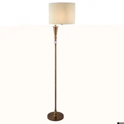 Searchlight 1012AB Oscar Floor Lamp Antique Brass With Linen Shade