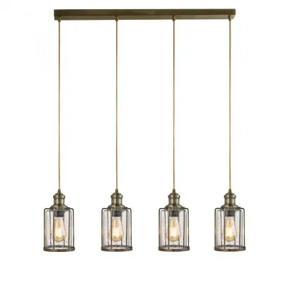 Searchlight 1164-4AB Pipes 4 Light Bar Pendant Antique Brass With Seeded Glass