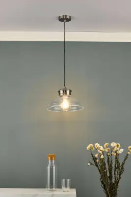 Siren Single Antique Chrome Pendant with Clear Glass Shade