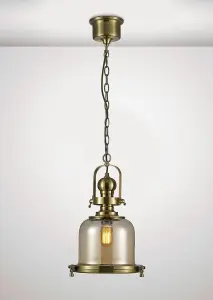 Riley Small Bell Pendant in Antique Brass & Cognac Glass