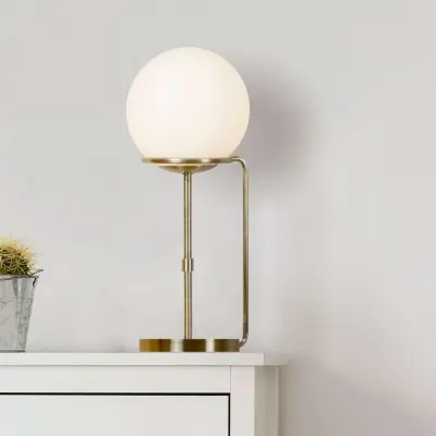 Sphere Table Lamp Antique Brass with Opal White Glass Shades