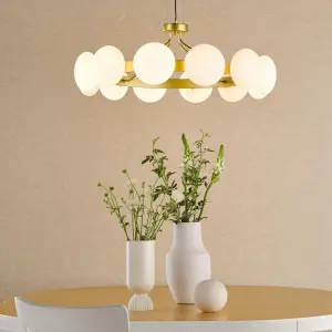 Tauri 12 Light Gold & Opal Glass Pendant