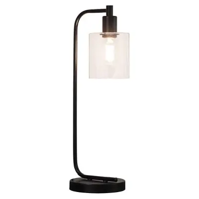 Toledo Matt Black Table Lamp with Clear Glass Head