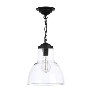Upton Small Clear Glass Pendant with Black Finish