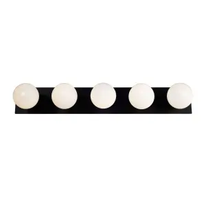 Vanity 5 Light Matt Black & Opal Glass IP44