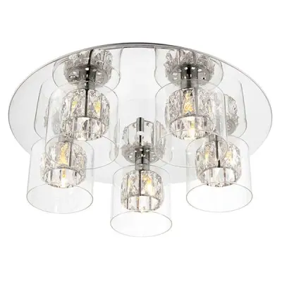Verina 5 Light Flush Fitting in Chrome with Clear Glass