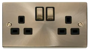 Antique Brass 2Gang 13A Socket with Black Insert
