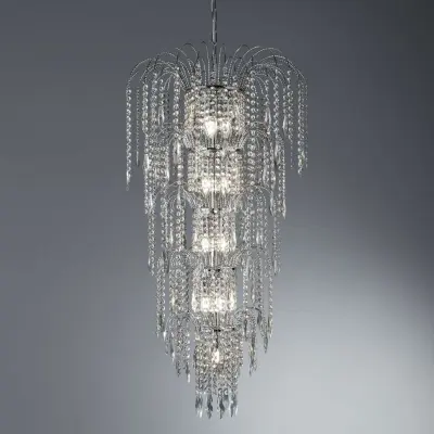 Waterfall Chrome 13 Light Chandelier With Crystal Buttons & Drops