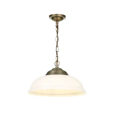 WEBSTER 1 light pendant white glass with antique brass