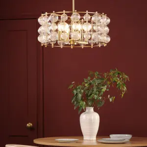 Yuridia 4 Light Satin Gold & Ribbed Glass Ceiling Pendant