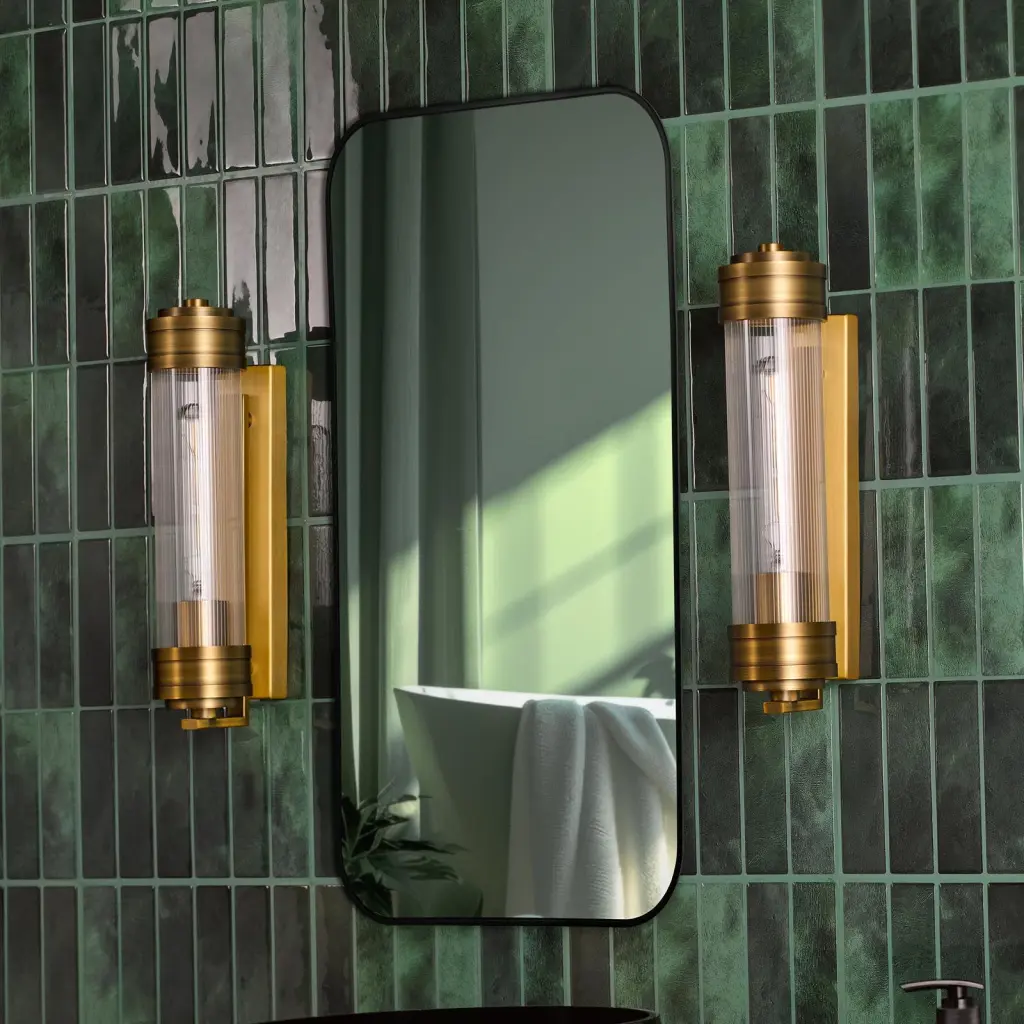 Tommaso Antique Bronze & Ribbed Glass Bathroom Wall Light IP44