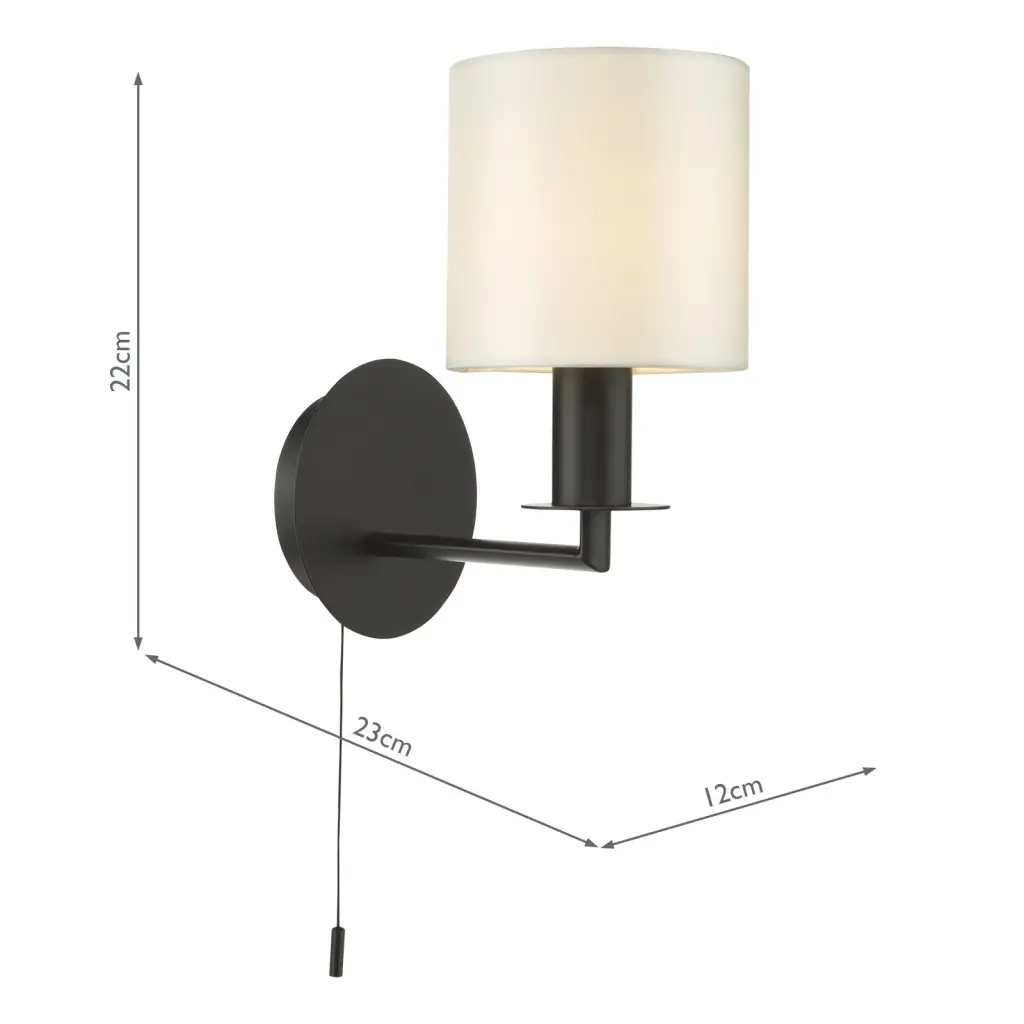 Tyler Matt Balck Wall Light C/W Ivory Shade